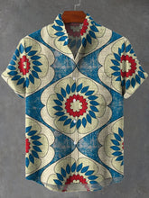 Classic Vintage Tile Art Print Cotton Linen Casual Shirt