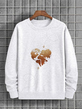 Men's Airplane Heart Shaped Map Print Cotton Casual Sweatshirt