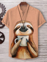 Men's Cute Sloth Coffee Time Art Print V Neck T-Shirt