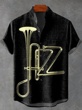 Jazz Instrument Trumpet Decorative Pattern Cotton Linen Casual Shirt