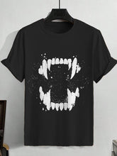 Men's Horror Vampire Teeth Graphic Print Cotton Casual T-Shirt