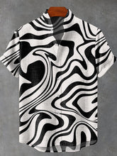 Black and White Stripes Vintage Print Cotton Linen Casual Shirt