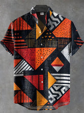 Vintage African Abstract Art Print Cotton Linen Casual Shirt