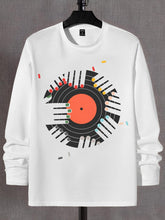 Men's Vinyl Record Hands Geometric Art Print Cotton Long Sleeve T-Shirt Thin Sweatshirt