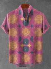 Boho Celestial Sun Moon Pink Pattern Art Print Cotton Linen Casual Shirt