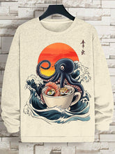 Men's Japan Art Sea Wave Octopus Print Cotton Casual Sweatshirt