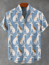 Dog Art Print Cotton Linen Cotton Linen Casual Shirt