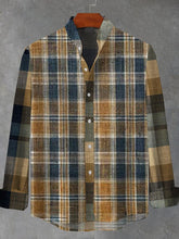 Retro Plaid Graphic Print Cotton Linen Long Sleeve Shirt