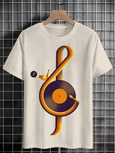 Men's Black Retro Bird And Record Music Print Cotton Casual T-Shirt