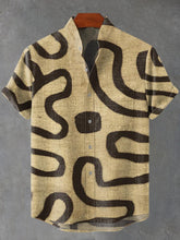 Buka Patchwork Vintage Hand Drawn Brown Line Graphics Print Cotton Linen Casual Shirt - Charmedream