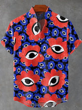 Hang High Eye Flowers Vintage Print Cotton Linen Casual Shirt