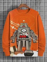 Men's Retro Robot And Fighter Print Casual Sweatshirt