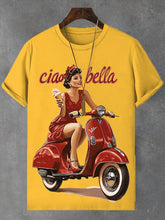 Men's Girl Moped Ciao Bella Travel Print Cotton Casual T-Shirt