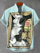 Carton Cow Cat Vintage Print Cotton Linen Casual Shirt