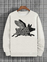 Men's Funny Flying Pig Pattern Print Cotton Casual Sweatshirt