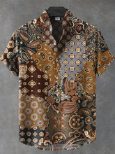 Vintage Patchwork Art Print Cotton Linen Casual Shirt