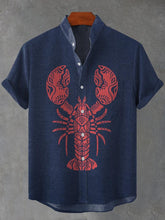 Ethnic Design Lobster Print Cotton Linen Casual Shirt