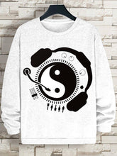 Men's Yin and Yang Vinyl Record Player Print Cotton Casual Sweatshirt