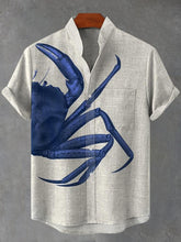 Crab Print Casual Cotton Linen Shirt
