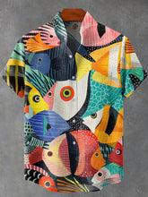 Colorful Art Fish Vintage Print Cotton Linen Casual Shirt