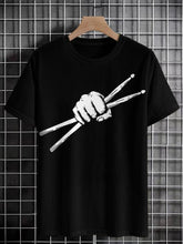 Men's Music Play The Drums Print Cotton Casual T-Shirt