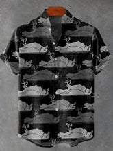 Crow Art Print Cotton Linen Casual Shirt
