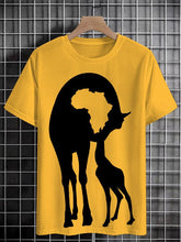 Men's Retro Cute Giraffe Africa Map Silhouette Print Cotton Casual T-Shirt