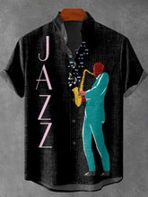 Decorative Pattern of Saxophonist Playing Jazz Cotton Linen Casual Shirt