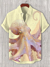 Men's Fantasy Octopus Graphic Print Cotton Linen Casual Short Sleeve Shirt