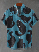 Cat Art Print Cotton Linen Casual Shirt