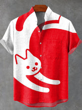 Fluttering Cat Abstract Geometric Art Art Print Cotton Linen Casual Shirt