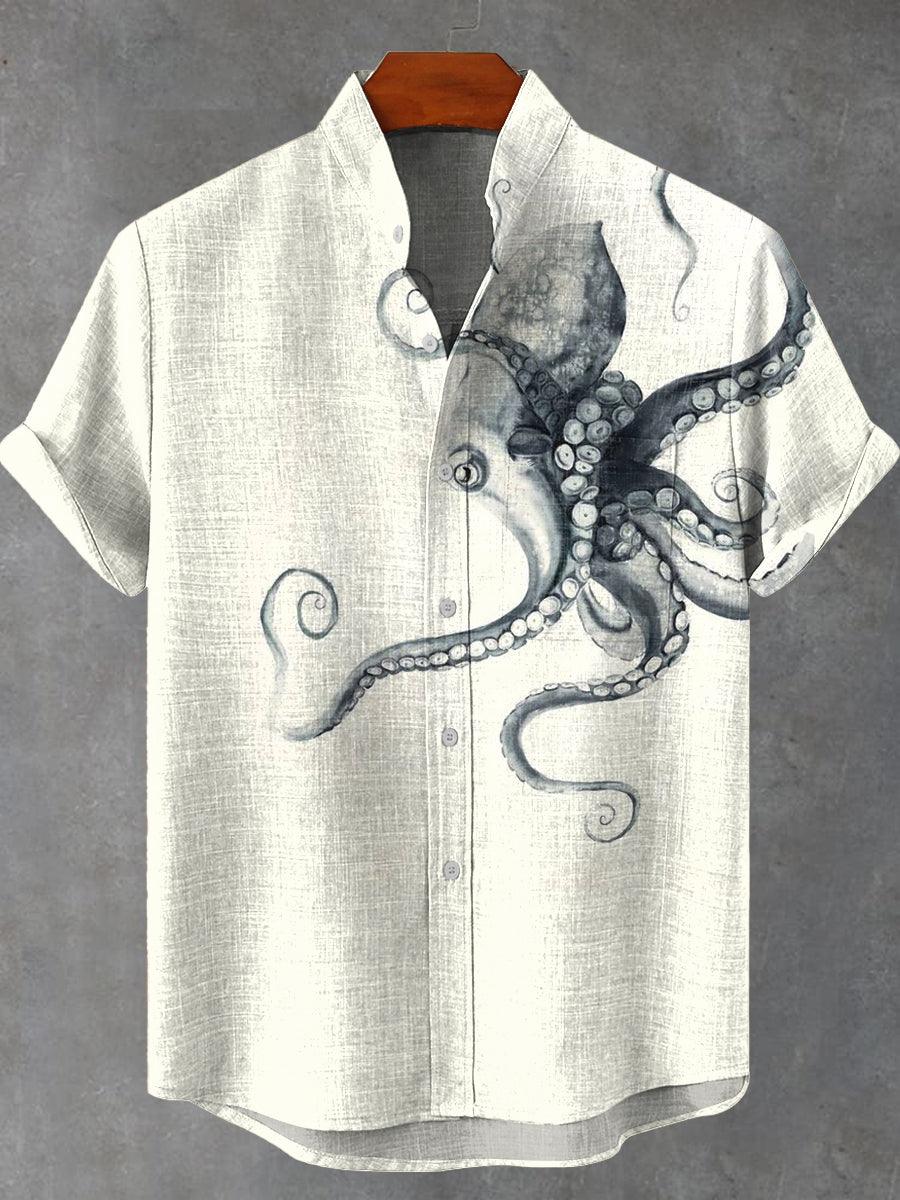 Deep Sea Octopus Heart Art Print Cotton Linen Casual Shirt - Charmedream