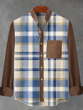 Retro Plaid Graphic Print Cotton Linen Long Sleeve Shirt