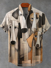 Cute Dog Abstract Art Print Cotton Linen Casual Shirt