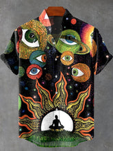 Eyeball Planet Vintage Print Cotton Linen Casual Shirt