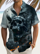 Retro Music Skull Guitar Print Men's Button Pocket Short Sleeve Shirt Big & Tall