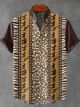 Leopard, Zebra and Wildlife Combination Decorative Patterns Cotton Linen Casual Shirt