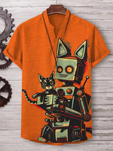 Men's Robot And Cat Art Print V Neck T-Shirt