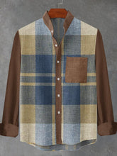 Retro Plaid Graphic Print Cotton Linen Long Sleeve Shirt