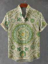 Classic Vintage Tile Art Print Cotton Linen Casual Shirt