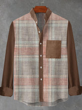 Retro Plaid Graphic Print Cotton Linen Long Sleeve Shirt