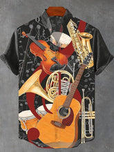 Various Musical Instruments and Musical Note Decorative Patterns Cotton Linen Casual Shirt