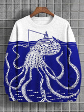 Men's Fishing Octopus Linoleum Art Print Casual Sweatshirt