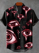 Dark Red Eyes Vintage Print Cotton Linen Casual Shirt