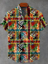 Colorful Checkered and Leaf Decorative Patterns Cotton Linen Casual Shirt