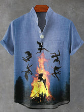 Halloween Flying Witch Vintage Print Cotton Linen Casual Shirt