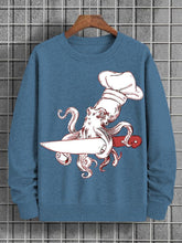 Men's Japanese Octopus Chef Print Cotton Casual Sweatshirt