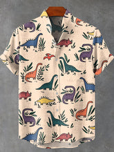 Vintage Cute Multicolor Dinosaur Art Print Cotton Linen Casual Shirt