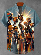 Decorative Pattern of People Dressed In Fashionable Ethnic Style Marching Under The Sun Cotton Linen Casual Shirt