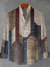 Geometric Graphic Print Cotton Linen Long Sleeve Shirt